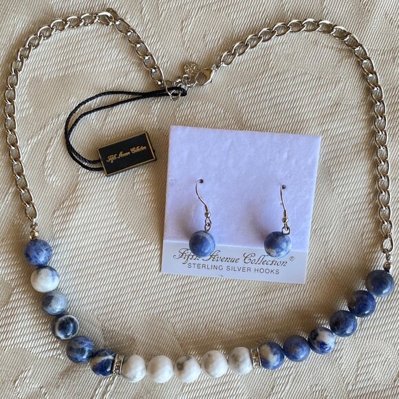 FAC Genuine Natural Agate Gemstone Necklace & Earrings - Picture 2 of 6